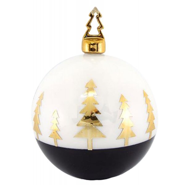Χριστουγεννιάτικη Πορσελάνινη Μπάλα Χειροποίητη Λευκή με Χρυσά Δεντράκια (10cm)